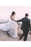 Jupe en tulle superposée robe de bal de mariage sans doublure avec des robes de mariée à col en V profond