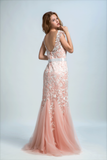 2024 Bicolor Robes de bal Bateau gaine Low Back balayage / pinceau train Tulle Avec Ivoire Applique