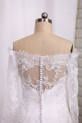 Robes de mariée 2024 A Line Manches longues Cravate bateau avec appliques