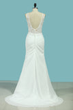 Robes de mariée 2024 Mermaid V Neck Chiffon With Applique Open Back