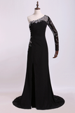 2024 Un manches Colonne / gaine Prom robes noires