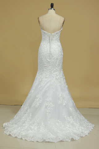 2024 sweetheart robes de mariée sirène Tulle avec appliques Et Perles Traîne