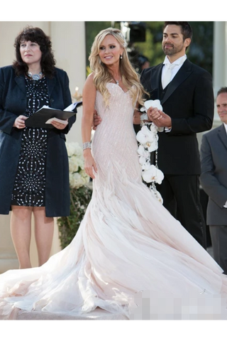 Robe de mariée sexy sirène avec des volants et robe de mariée de luxe au champagne