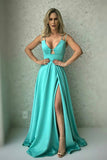 2024 Spaghetti Straps Robes de bal Satin A Line With Slit