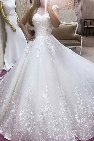 2024 Nouvelle Arrivée A-Line Robe de Mariée Scoop Neck Tulle Avec Appliques Et Ceinture