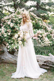 Jupe en mousseline de soie avec deux pièces de dentelle robes de mariée manches longues romantique