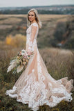 Robe de mariée bohème à manches longues avec appliques en tulle sirène