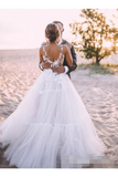 Jupe en tulle superposée robe de bal de mariage sans doublure avec des robes de mariée à col en V profond