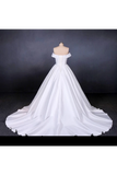 Robe de mariée en satin à épaules dégagées, Robe de mariée longue en robe de bal avec longue traîne