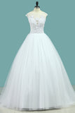 2024 Robes de mariée Scoop Tulle avec appliques A Line Court Train