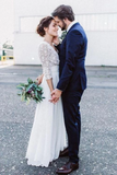 Robe de mariée en mousseline à la plage avec dentelle, Robe de mariée dos nu