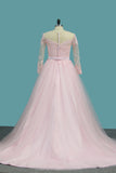 2024 une ligne Tulle manches longues robes de mariage scoop avec appliques et train de balayage Sash