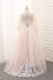 2024 robe de bal Scoop manches longues fille fleur robes Tulle avec Aplique