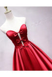 A Line Sweetheart Red Satin Lace Up Longues Robes De Bal Avec Bowknot, Robes Formelles Pas Cher