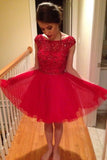 2024 New Homecoming Dresses Scoop Short / Mini Tulle Avec Des Perles