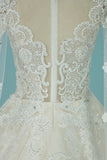 2024 Luxueux Scoop Robes de Mariée Une Ligne Tulle Avec Appliques Et Perles Train Royal