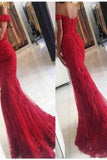 2024 Red Off The Shoulder Robes de bal Mermaid Tulle avec Applique couverte bouton