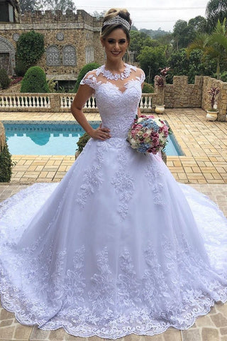 Manches longues Cap A-Line Robe de mariée Tulle Appliques