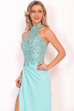 2024 Robes de bal Halter en mousseline de soie avec appliques Et Slit gaine