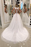 2024 Une ligne de robes de mariage Scoop Tulle avec Applique et Perles Court Train