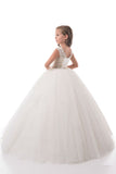 2024 Nouvelle Arrivée Robes Fille Fleur Ball Gown Scoop Tulle Avec Perles Longueur Au Sol