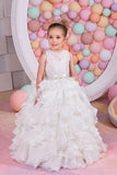 2024 Flower Girl Dresses A Line Mousseline &amp; Dentelle Avec Sash Lace Up