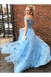 Robe de bal en tulle de longueur au sol en deux pièces avec dentelle, longue robe à épaules dénudées avec fleur