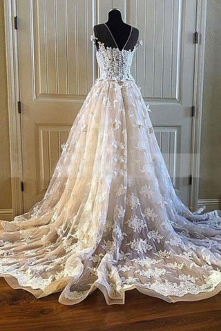 Ivoire et champagne manches longues robes de mariée en tulle de dentelle