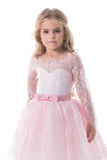 2024 Flower Girl Dresses A Line Bateau à manches longues en dentelle Short / Mini