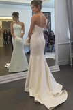 Robes de mariée sirène bretelles simples, élégantes robes de mariée ivoire train de balayage