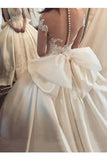 2024 Bow Knot Robes de mariée V Neck Short Sleeve A Line Satin With Applique Court Train