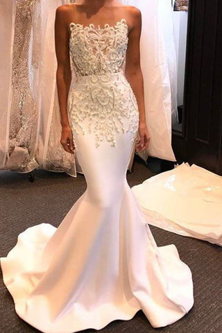 2024 Robe de mariée en satin nouvelle arrivée, sirène avec appliques et perles