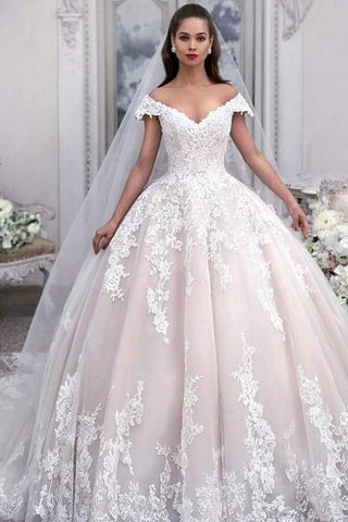 Robe de mariée en tulle à épaules dénudées avec appliques, robe de mariée princesse