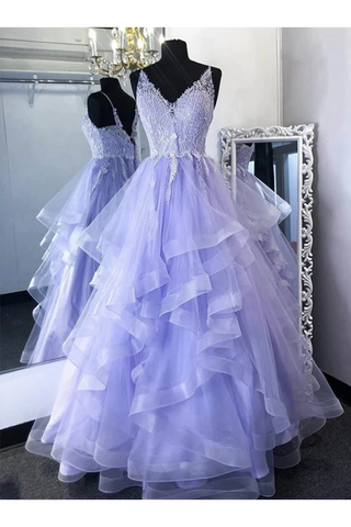 Princesse Tulle longue robe de bal Appliques robe formelle volants