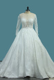 2024 une ligne de manches longues robes de mariage manches Tulle avec train chapelle Applique