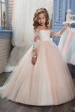 2024 Scoop Flower Girl Robes Ball Gown Long Sleeve Tulle With Aplique