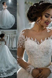 2024 New Arrival Robes de mariée en tulle à manches longues Neck avec appliques