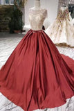 Robe de bal de bal en satin avec perles, robes longues formelles avec des manches courtes