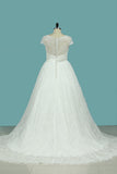 2024 Robes de mariée A Line V Neck Lace &amp; Tulle With Sash Sweep Train