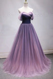 Longues robes de bal en tulle épaule, robe de soirée princesse