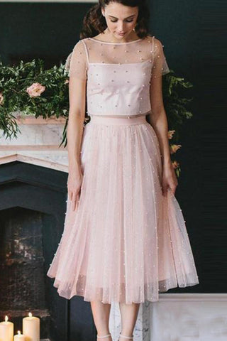 2024 blush rose deux pièces robes de demoiselle d'honneur robes de soirée perlées robe de soirée