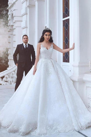 Une Ligne Bretelles Robes De Mariée Tulle Avec Appliques Lacets Dos