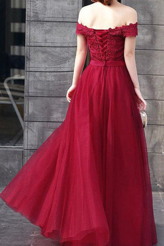 2024 Prom Dresses A Line Off The Shoulder Tulle Avec Applique Et Sash