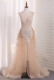 2024 Sexy See-Through Gaine Scoop robes de bal Tulle avec Applique et fente