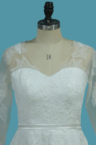 2024 v cou manches 3/4 robes de mariée en mousseline de soie avec appliques une ligne