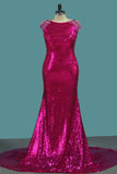 2024 Sequins sirène Scoop Robes de bal avec perles balayage train