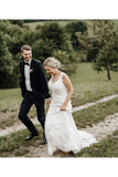 Robe de mariée en dentelle gracieuse avec boutons couverts Robe de mariée sirène