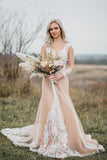 Robe de mariée bohème à manches longues avec appliques en tulle sirène