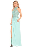 2024 Robes de bal Halter en mousseline de soie avec appliques Et Slit gaine