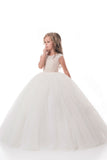 2024 Nouvelle Arrivée Robes Fille Fleur Ball Gown Scoop Tulle Avec Perles Longueur Au Sol